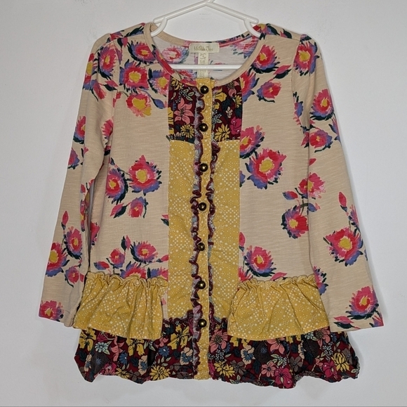 ✨3/$15 Matilda Jane tan yellow red floral button up long sleeve top 4 - Picture 1 of 7